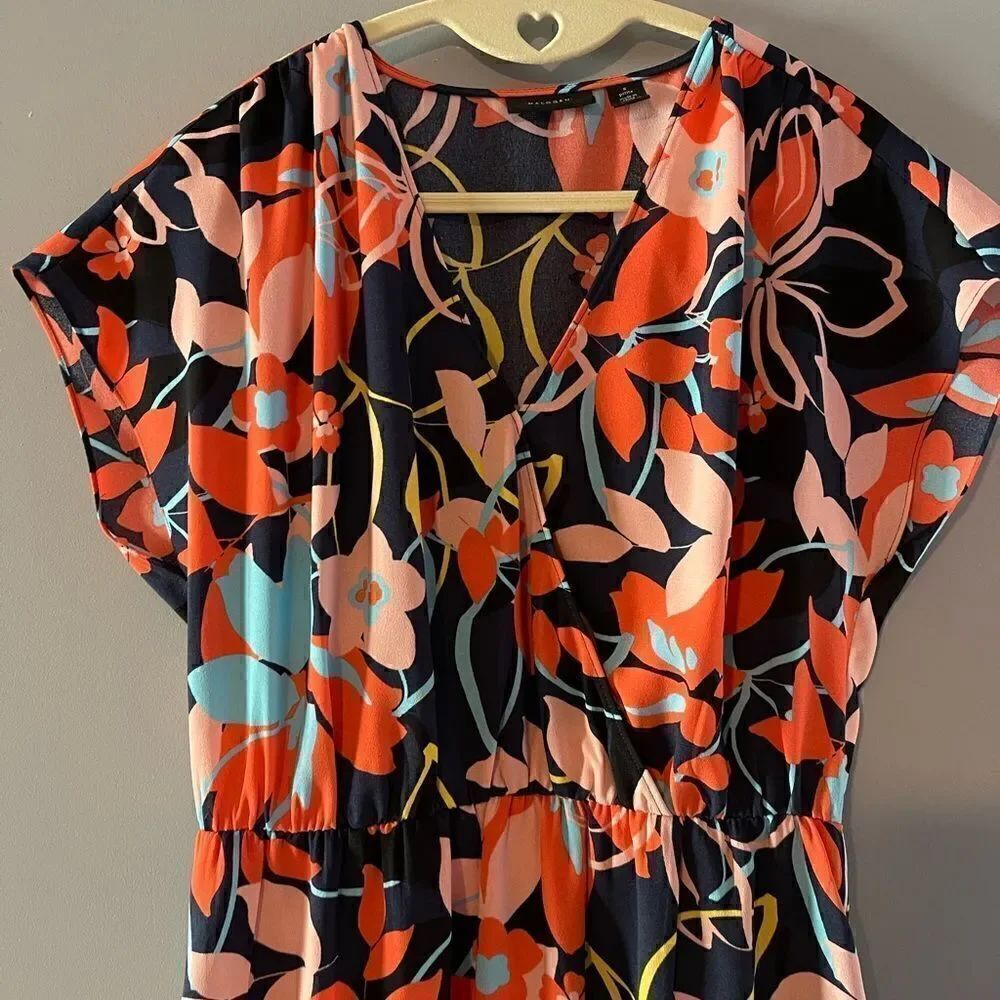 Halogen Floral Flutter Sleeve Multi Color Shift Dress | SZ SP - Picture 6 of 9